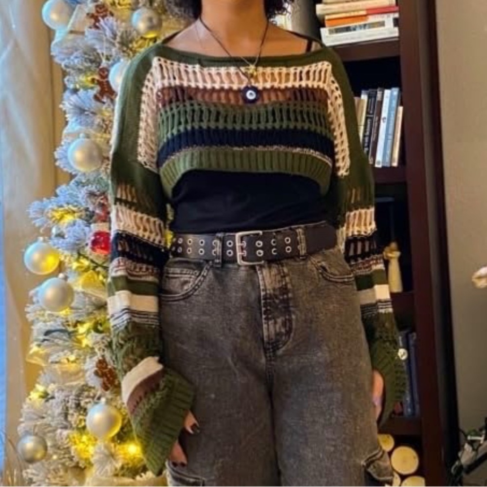 Knitted Striped crop top oversized sz M NEW! - Picture 8 of 9
